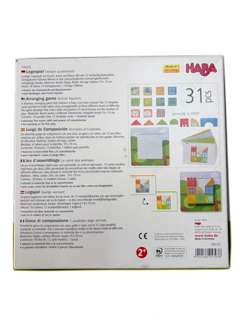 HABA | Animal Squares Arranging Game Puzzle Wood Block Toddler